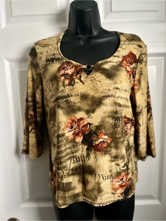 Vice Versa Tops - Vintage Vice Versa Top Y2K Whimsigoth Newsprint Floral O-Ring Blouse Medium